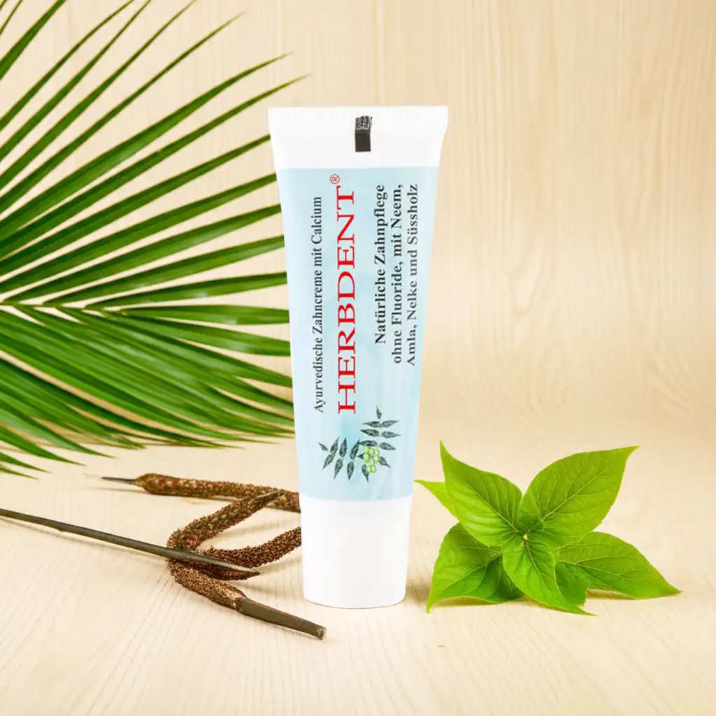 HERBDENT Ayurvedische Zahncreme Reisetube für den Urlaub mit Calcium im Onlineshop kaufen ✓ 100% vegane Zahnpasta & ohne Fluoride ✓ ohne Mikroplastik und Konservierungsmittel ✓ aus Pflanzenextrakten & Kräutern